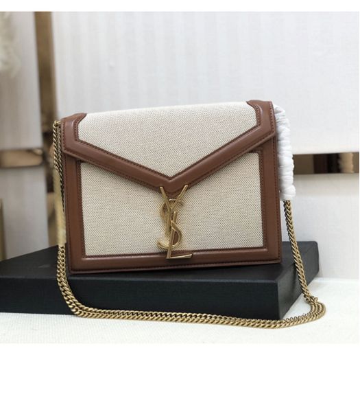 YSL Cassandra Linen With Brown Original Real Leather Clasp Bag