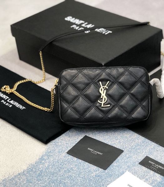 YSL Becky Black Original Quilted Lambskin Double Zip Pouch With Chain