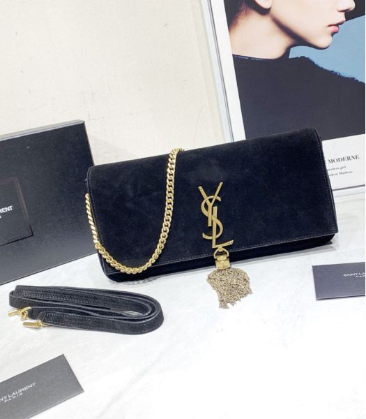 YSL Kate 99 Black Original Scrub Leather Golden Tassel Shoulder Bag