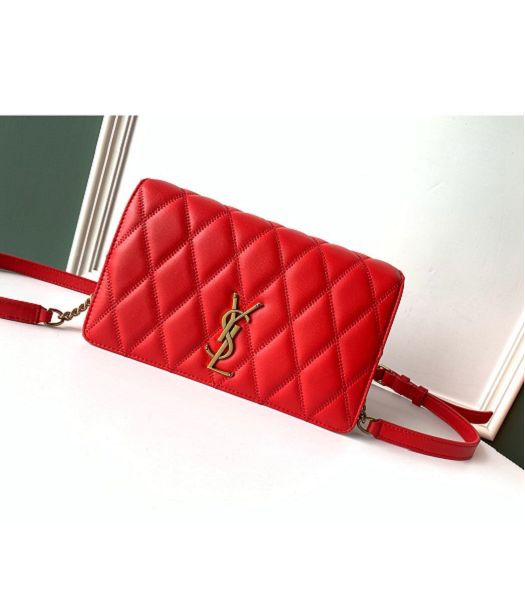 YSL Angie Red Original Monogram Quilted Lambskin Crossbody Bag Gold Metal