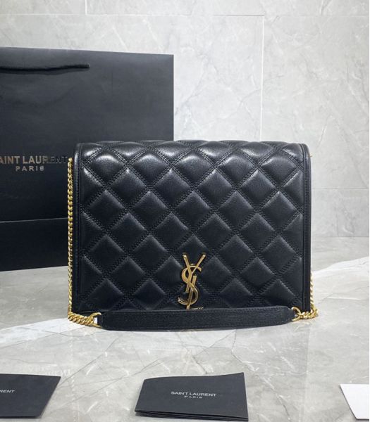 YSL Becky Black Original Quilted Lambskin Small Double Chain Bag