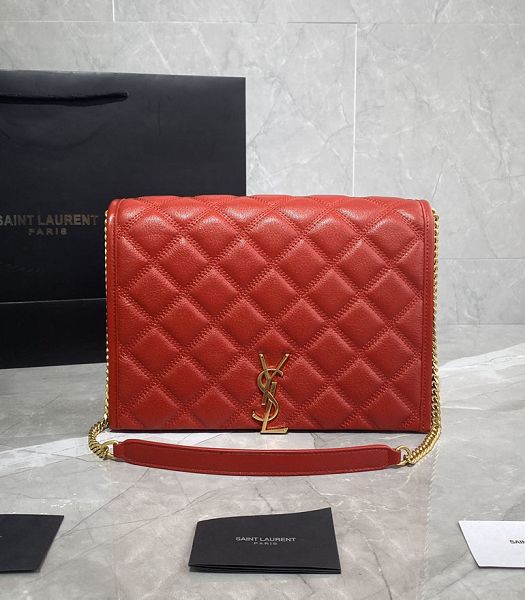 YSL Becky Red Original Quilted Lambskin Small Double Chain Bag