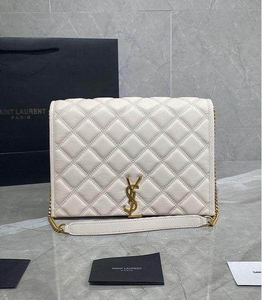 YSL Becky White Original Quilted Lambskin Small Double Chain Bag