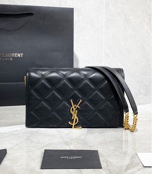 YSL Becky Black Original Diamond Quilted Lambskin Wallet On Chain