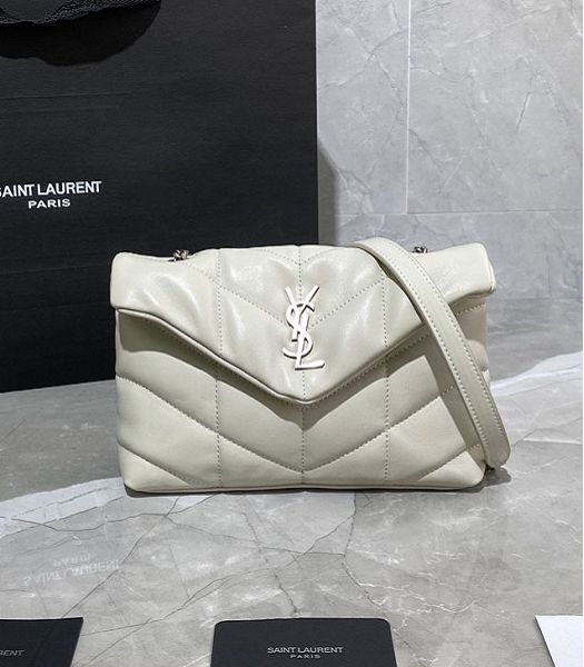 YSL LouLou Puffer White Original Wrinkly Lambskin Mini Shoulder Bag