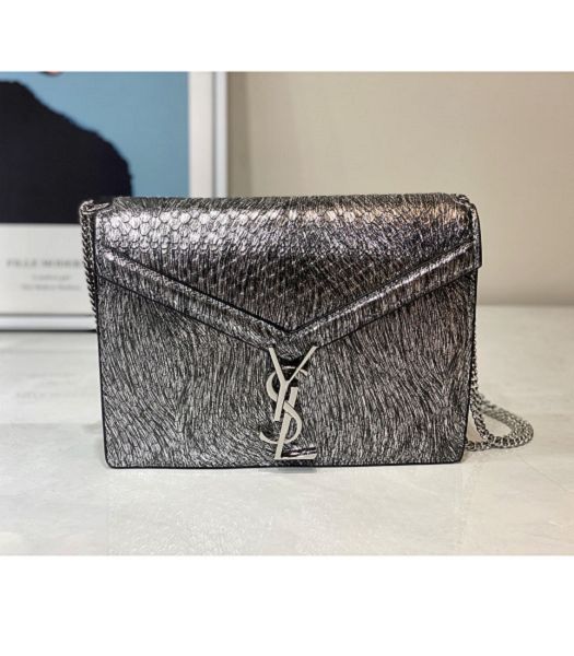 YSL Silver Original Snake Veins Real Leather Small Envelope Bag