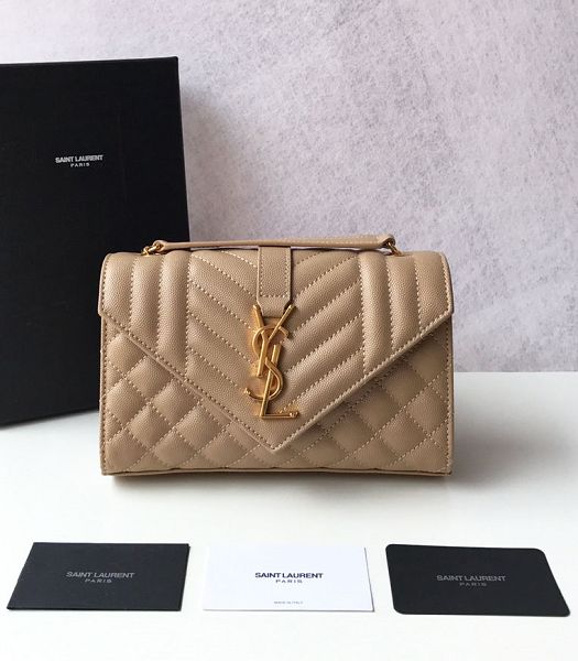 YSL Apricot Original Matelasse Embossed Caviar Leather Golden Metal Small Envelope Bag