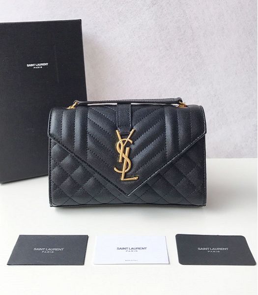 YSL Black Original Matelasse Embossed Caviar Leather Golden Metal Small Envelope Bag