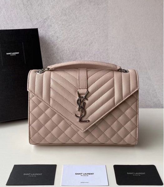 YSL Nude Pink Original Matelasse Embossed Caviar Leather Silver Metal Medium Envelope Bag