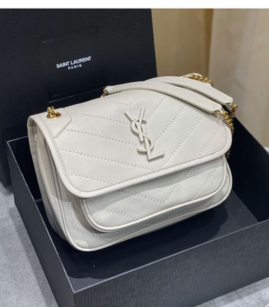 YSL Niki Baby White Original Lambskin Golden Metal 22cm Shoulder Bag