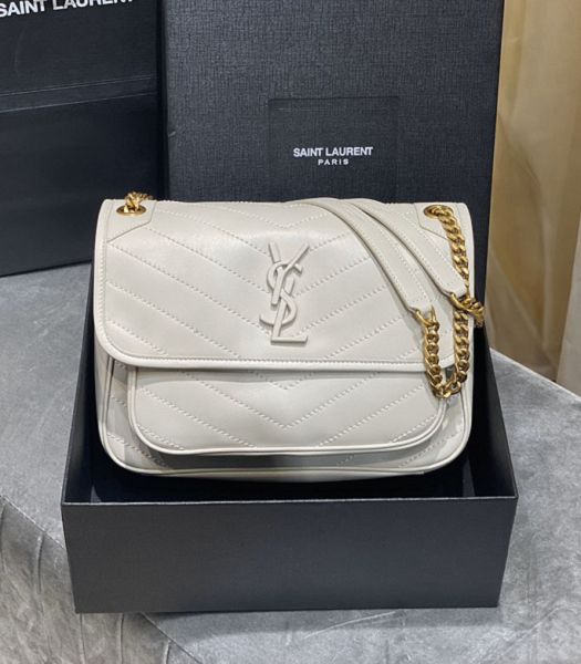 YSL Niki Baby White Original Lambskin Golden Metal 28cm Shoulder Bag