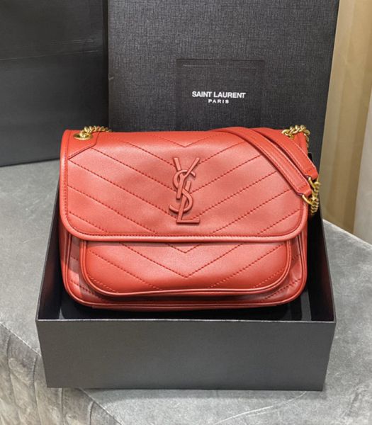 YSL Niki Baby Red Original Lambskin Golden Metal 28cm Shoulder Bag