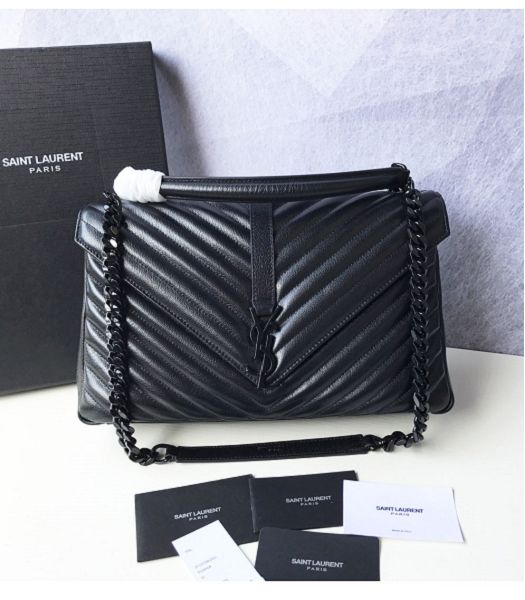 YSL College Black Original Chevron Lambskin Black Metal Large Top Handle Bag