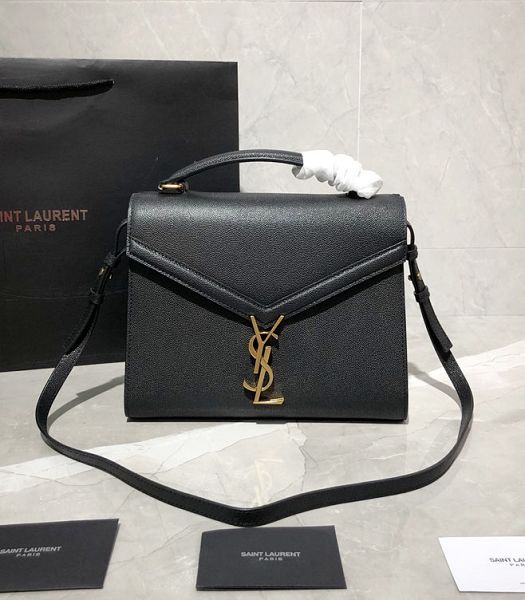 YSL Cassandra Black Original Caviar Leather Golden Metal Medium Top Handle Bag