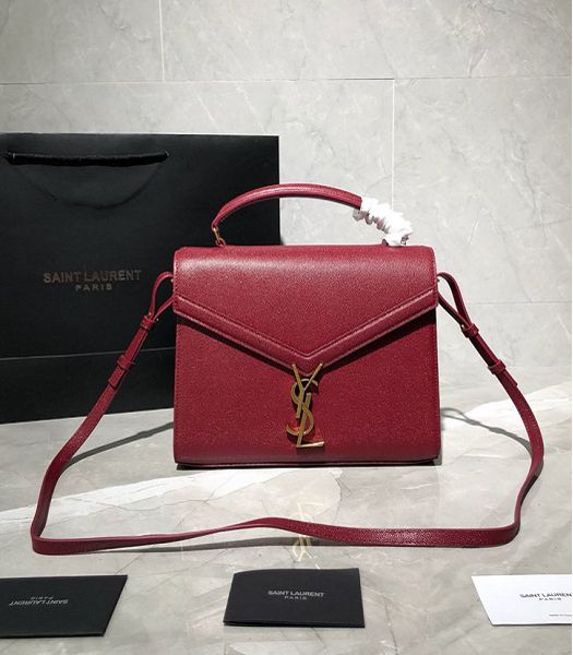 YSL Cassandra Red Original Caviar Leather Golden Metal Medium Top Handle Bag