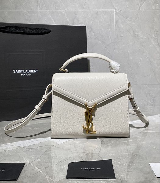 YSL Cassandra White Original Caviar Leather Golden Metal Mini Top Handle Bag