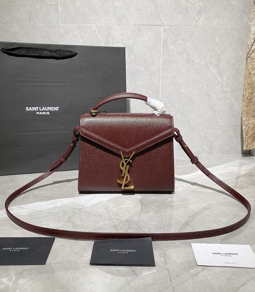 YSL Cassandra Wine Red Original Caviar Leather Golden Metal Mini Top Handle Bag