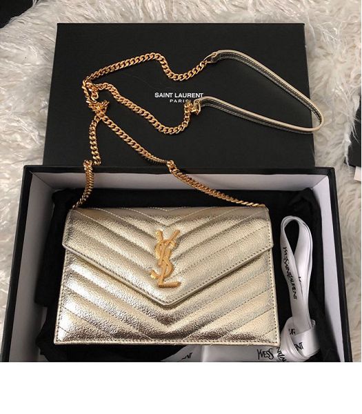 YSL Golden Original Real Leather Envelope Chain Wallet