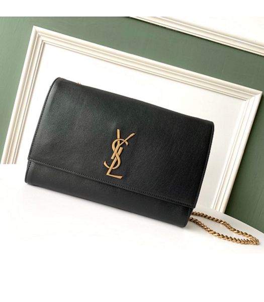 YSL Kate Black Original Smooth With Scrub Reverse Leather Golden Chain Shoulder Bag