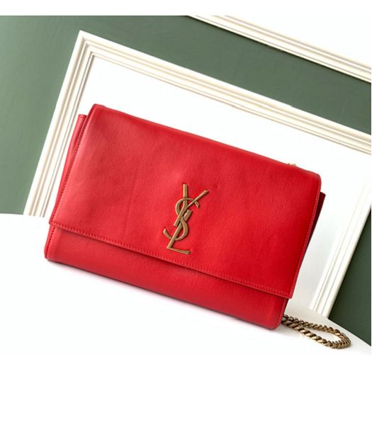 YSL Kate Red Original Smooth With Scrub Reverse Leather Golden Chain Shoulder Bag