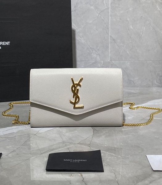 YSL Uptown White Original Caviar Leather Wallet On Chain