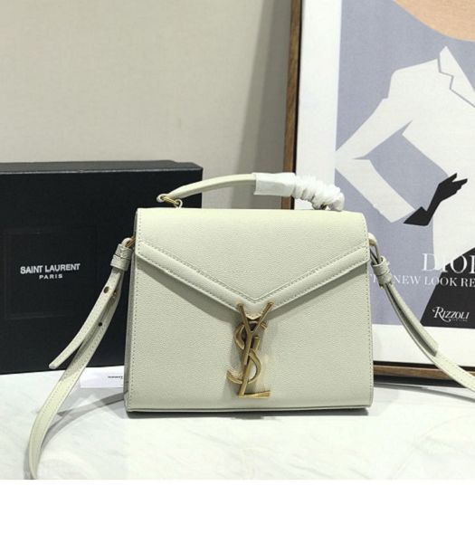 YSL Cassandra White Original Caviar Leather Silver Metal Mini Top Handle Bag