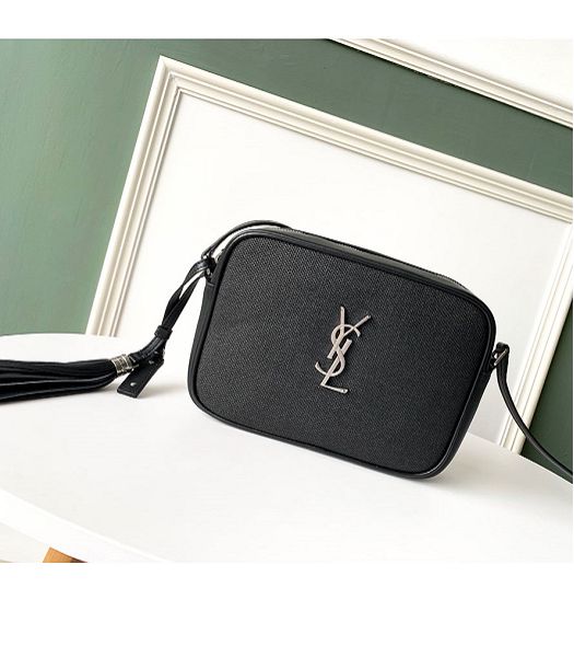 YSL Lou Black Canvas With Original Matelasse Leather Silver Metal Camera Bag