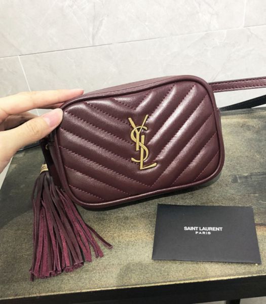 YSL Lou Wine Red Original Matelasse Real Leather Golden Metal Belt Bag