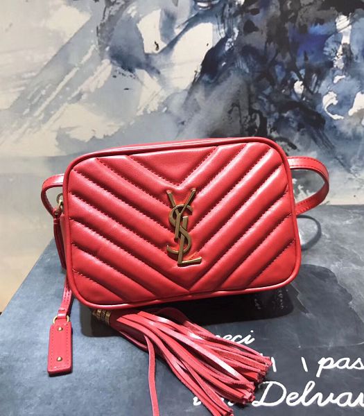 YSL Lou Red Original Matelasse Real Leather Golden Metal Belt Bag