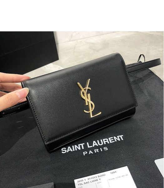 YSL Kate Black Original Smooth Real Leather Golden Metal Belt Bag