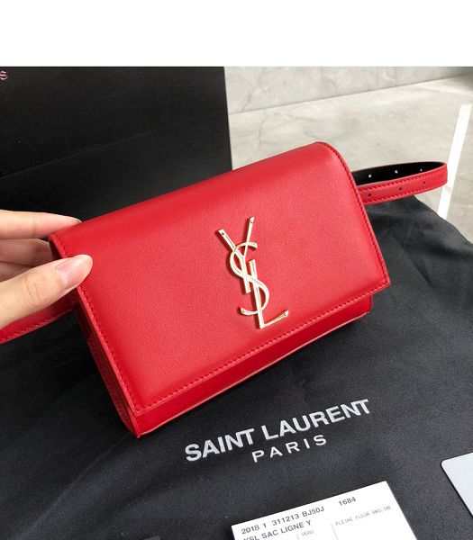 YSL Kate Red Original Smooth Real Leather Silver Metal Belt Bag