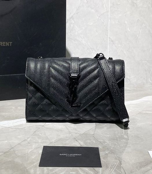 YSL Black Original Matelasse Embossed Caviar Leather Black Metal Small Envelope Bag