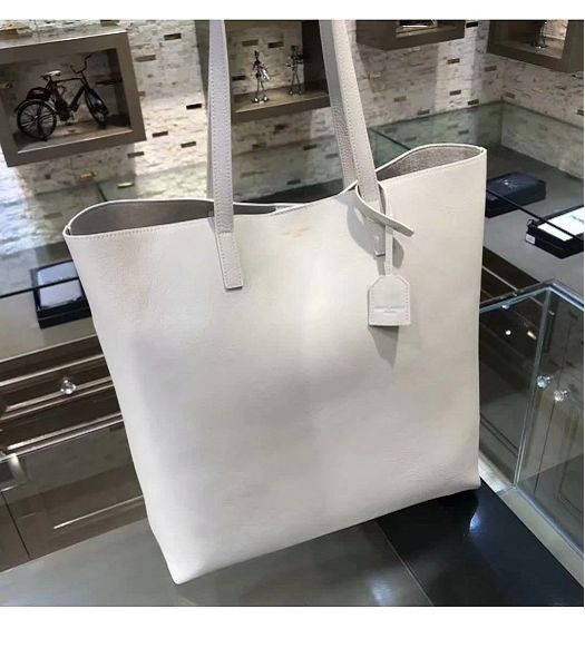 YSL White Original Smooth Real Leather Medium Shopping Bag