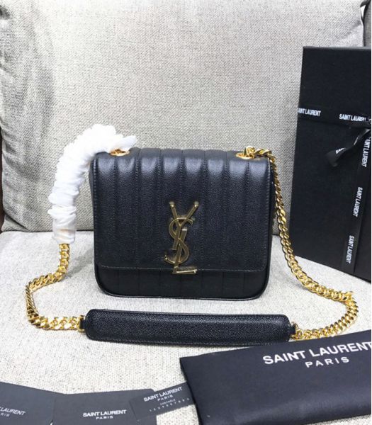 YSL Vicky Black Original Caviar Matelasse Real Leather Golden Metal Small Shoulder Bag