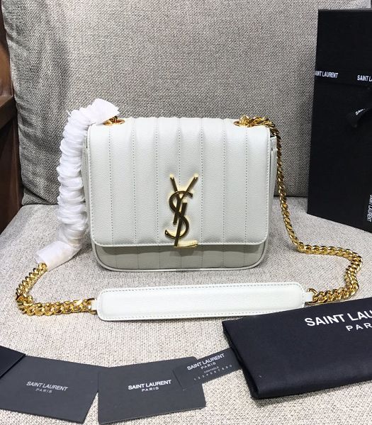 YSL Vicky White Original Caviar Matelasse Real Leather Golden Metal Small Shoulder Bag