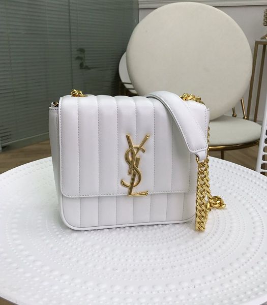 YSL Vicky White Original Smooth Matelasse Lambskin Golden Metal Small Shoulder Bag