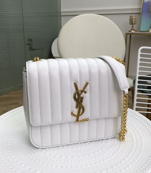 YSL Vicky White Original Smooth Matelasse Lambskin Golden Metal Medium Shoulder Bag