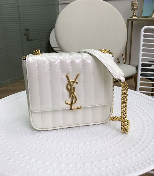 YSL Vicky White Original Matelasse Patent Leather Golden Metal Small Shoulder Bag