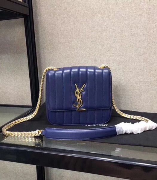 YSL Vicky Blue Original Matelasse Lambskin Golden Metal Small Shoulder Bag