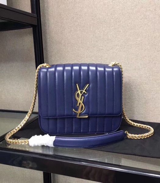 YSL Vicky Blue Original Matelasse Lambskin Golden Metal Medium Shoulder Bag