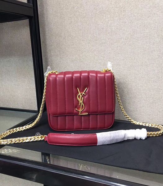 YSL Vicky Wine Red Original Matelasse Lambskin Golden Metal Small Shoulder Bag