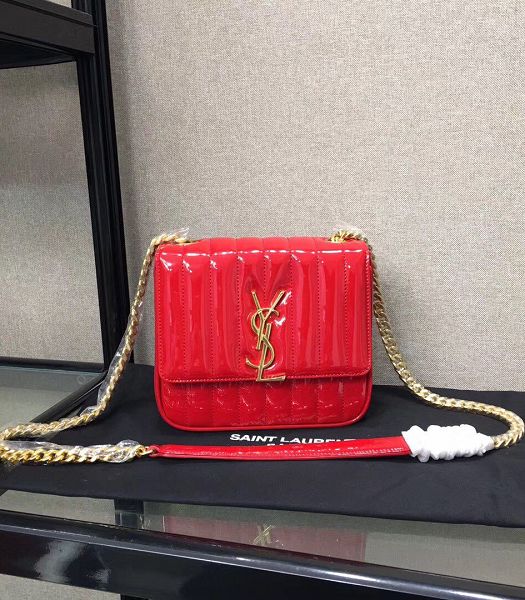 YSL Vicky Red Original Matelasse Lambskin Golden Metal Small Shoulder Bag