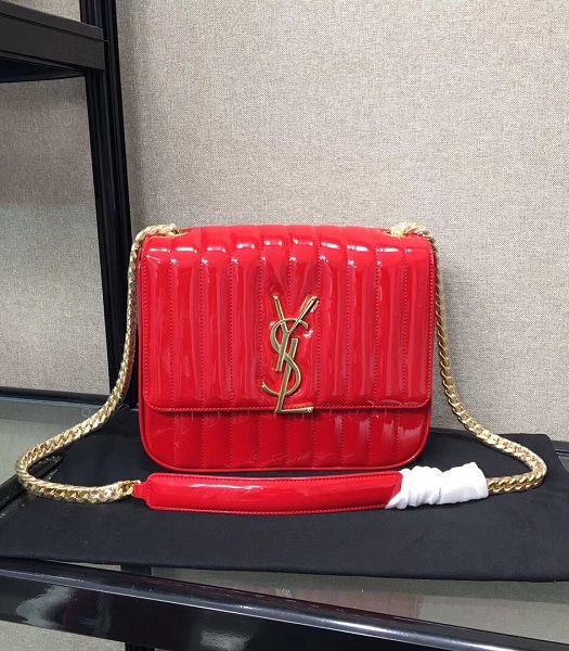 YSL Vicky Red Original Matelasse Lambskin Golden Metal Medium Shoulder Bag