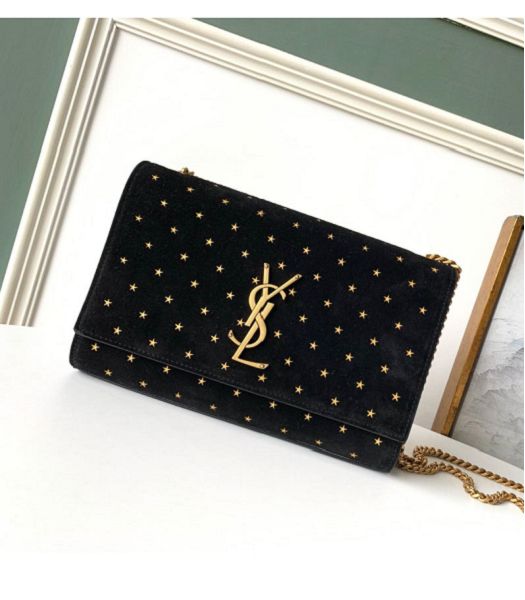 YSL Kate Black Original Scrub Leather Golden Metal Wallet On Chain