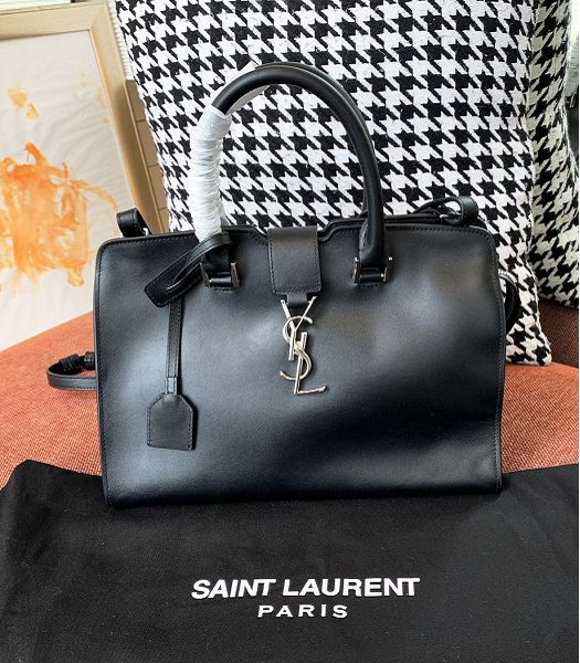 YSL Downtown Cabas Black Original Leather Silver Metal Mini Tote Bag