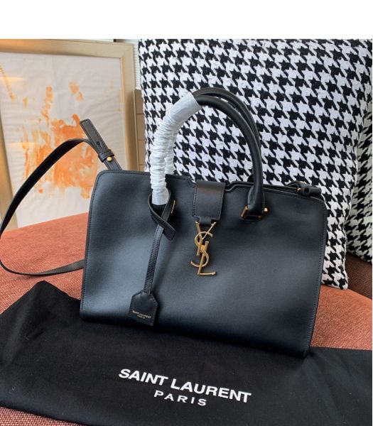 YSL Downtown Cabas Black Original Leather Golden Metal Mini Tote Bag