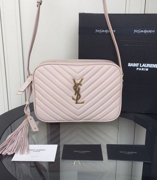 YSL Lou Nude Pink Original Matelasse Real Leather Golden Metal Camera Bag