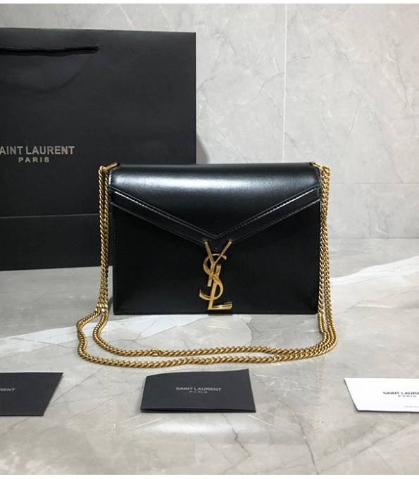 YSL Cassandra Black Original Plain Veins Calfskin Leather Golden Chain Small Clasp Bag