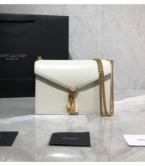 YSL Cassandra White Original Plain Veins Calfskin Leather Golden Chain Small Clasp Bag