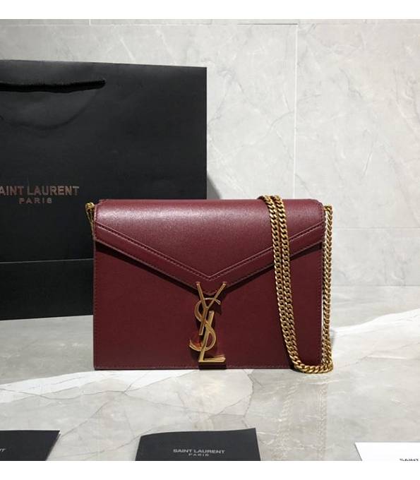 YSL Cassandra Wine Red Original Plain Veins Calfskin Leather Golden Chain Small Clasp Bag